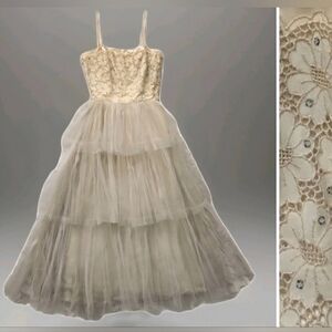 TRUE Vtg 1950s Dance Time Tulle + Sequin Dress, 0/2/Juniors, Party/ Bridal